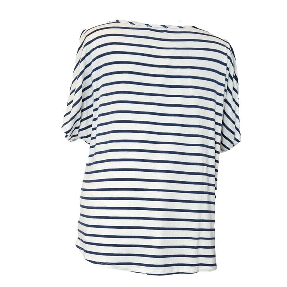 Colette Romey Cold Shoulder Knit Top White Navy Large - Picture 9 of 13